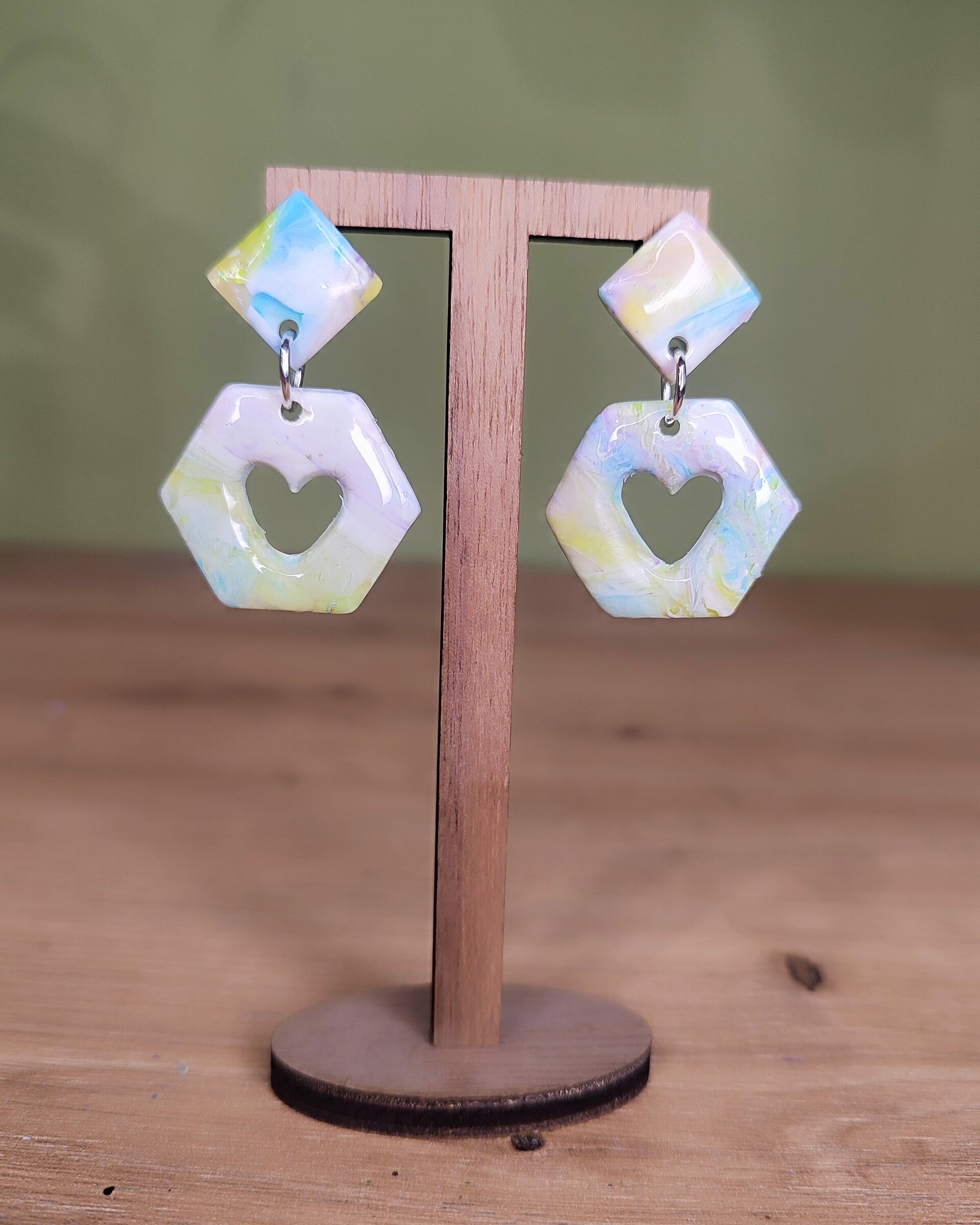 Pendientes hexágonos corazón - 2