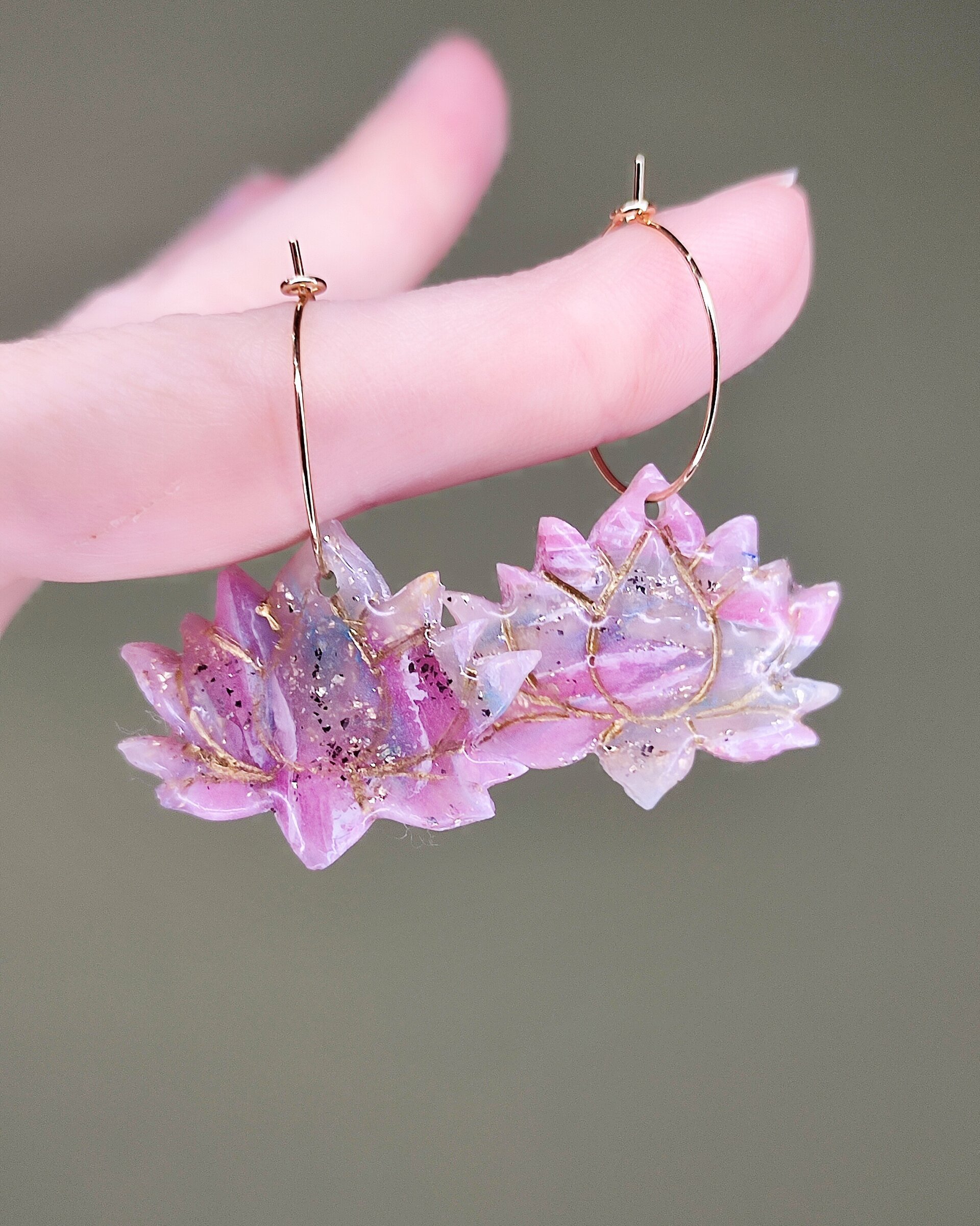 Pendientes loto de mármol rosa - 1