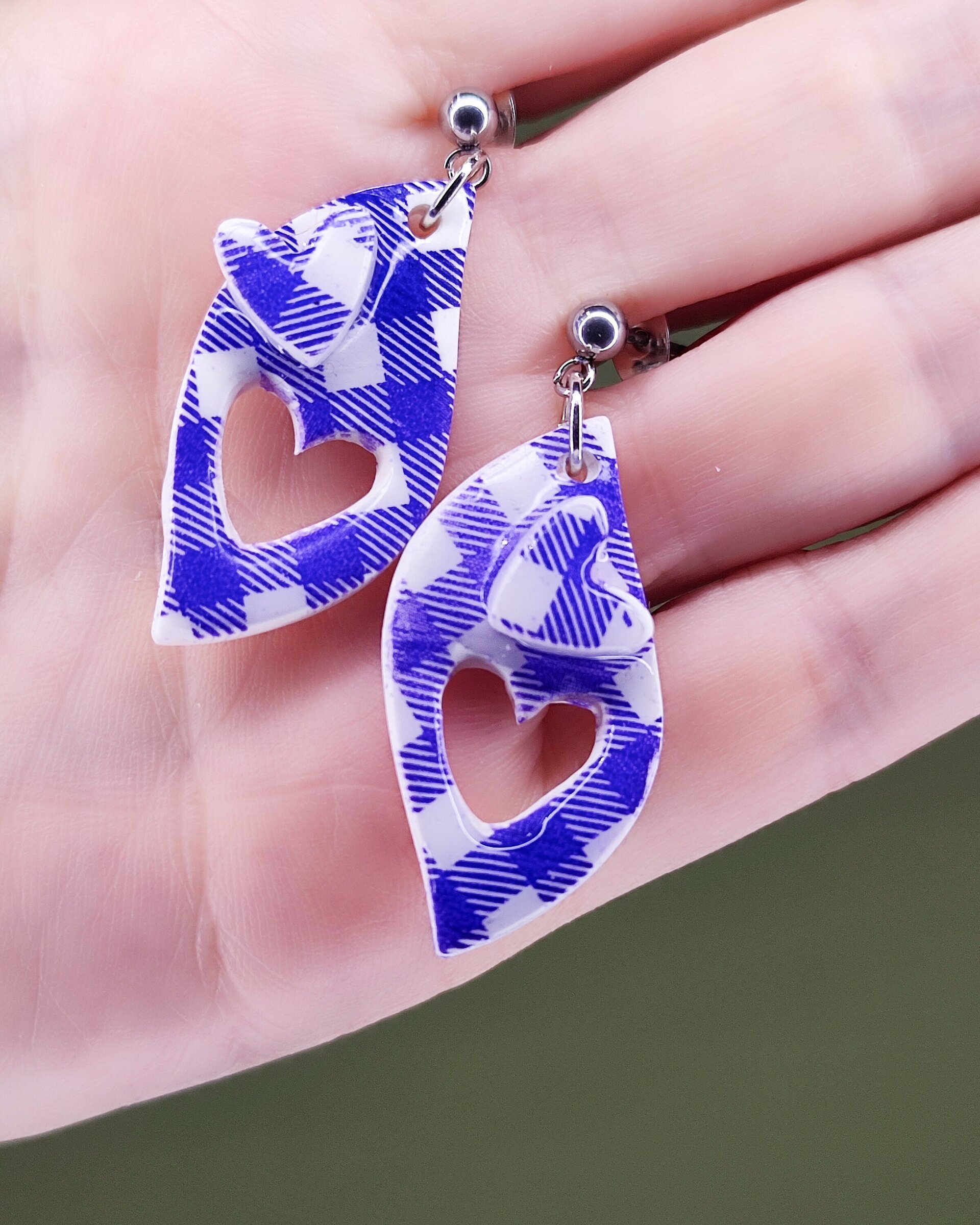 Pendientes vichy violeta con corazón - 2