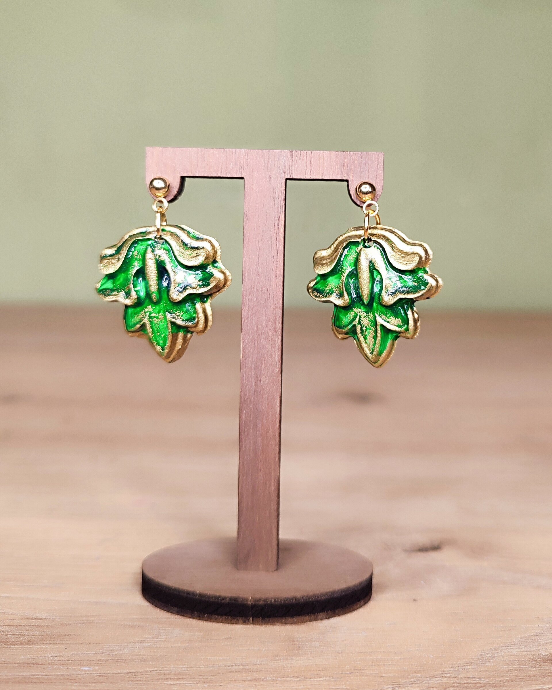 Pendientes hojitas verdes y doradas - 2
