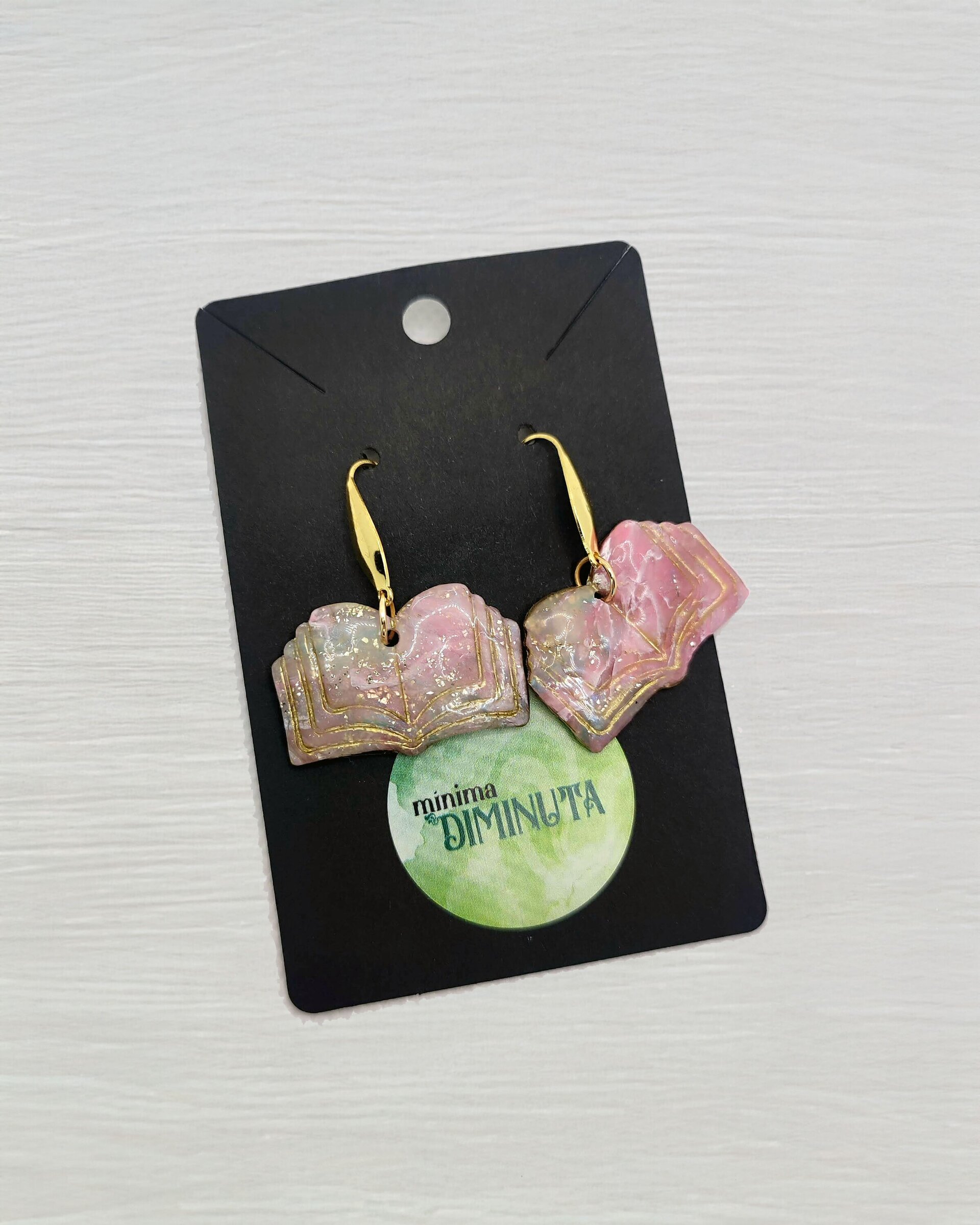 Pendientes libros mármol rosa - 2