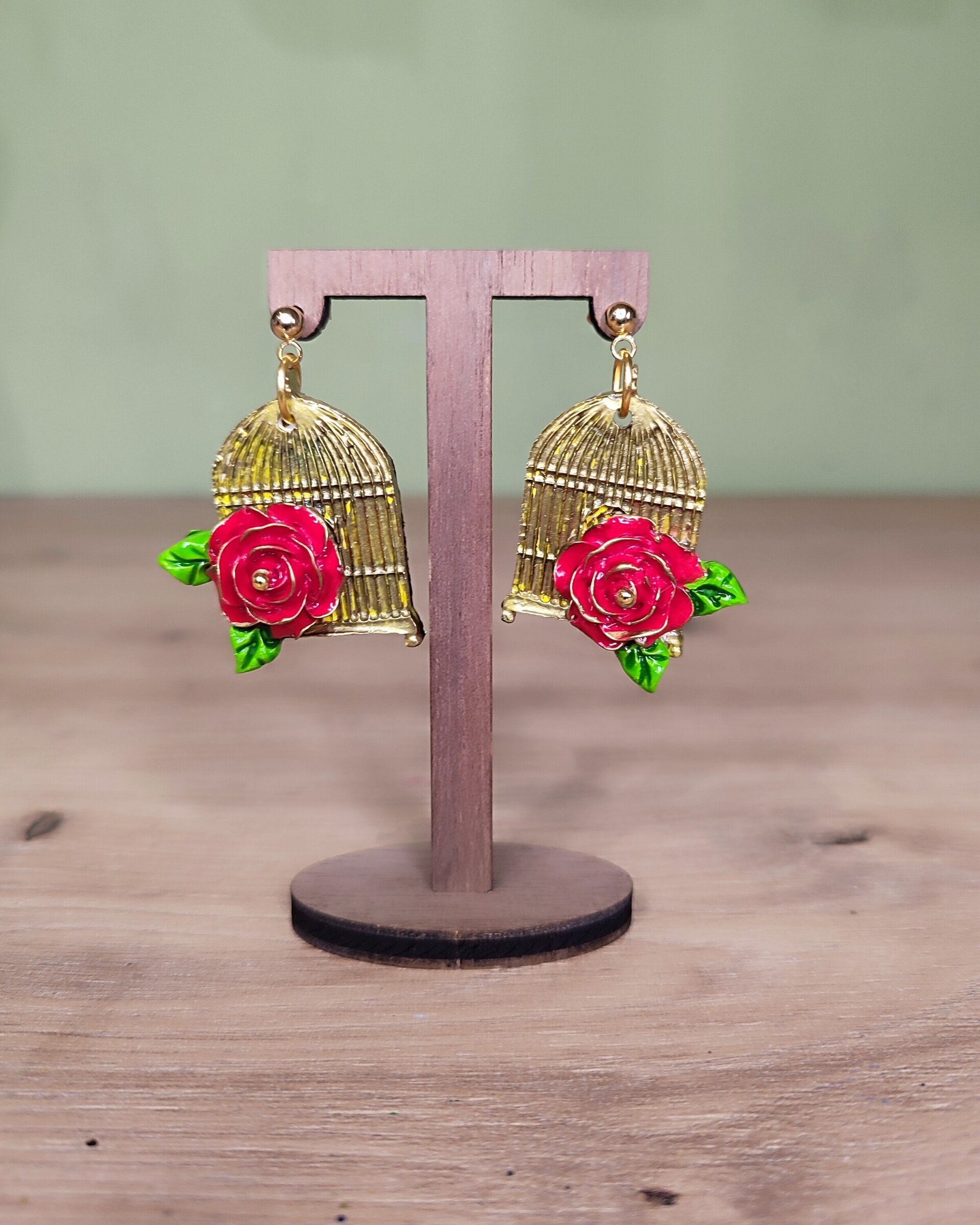 Pendientes jaula y rosa - 2