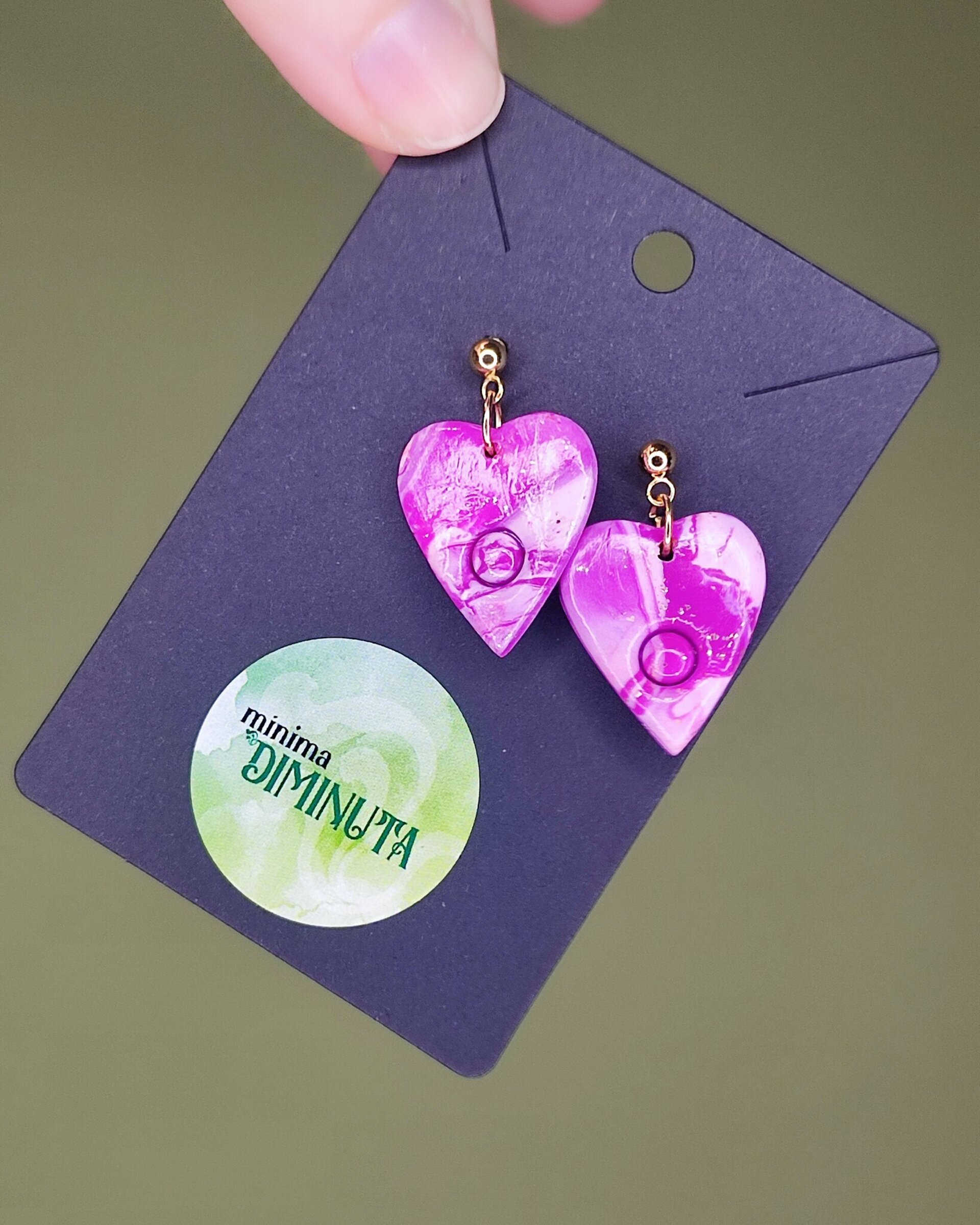 Pendientes corazón mármol rosa - 1