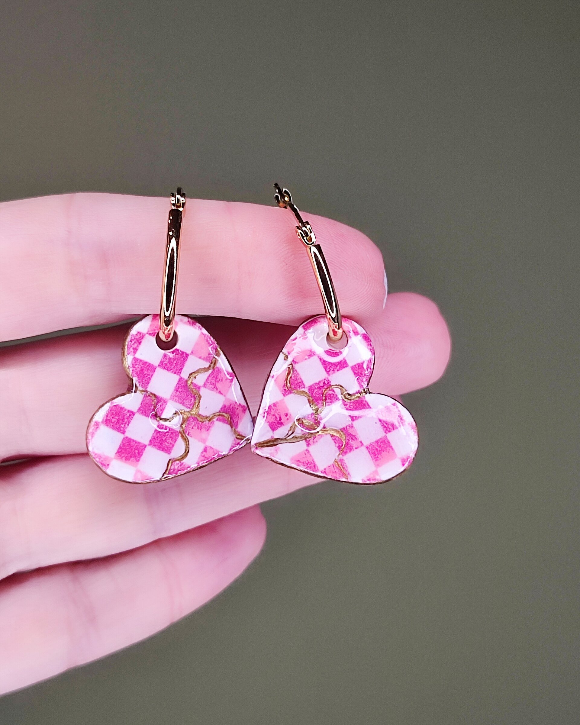 Pendientes puzzle corazón vichy - 1